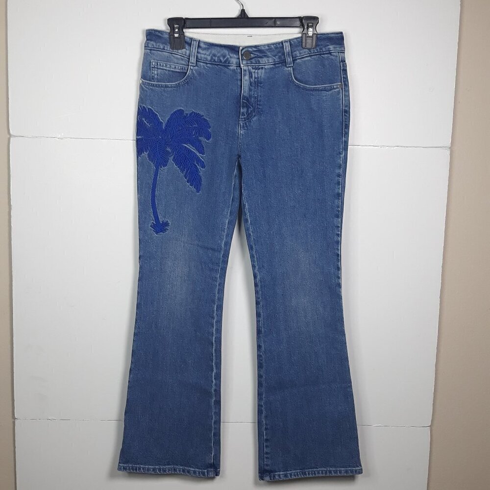 Women's Embroidered Flared Jeans Palm Tree Novelty Whimsical Stella McCartney - Picture 3 of 8